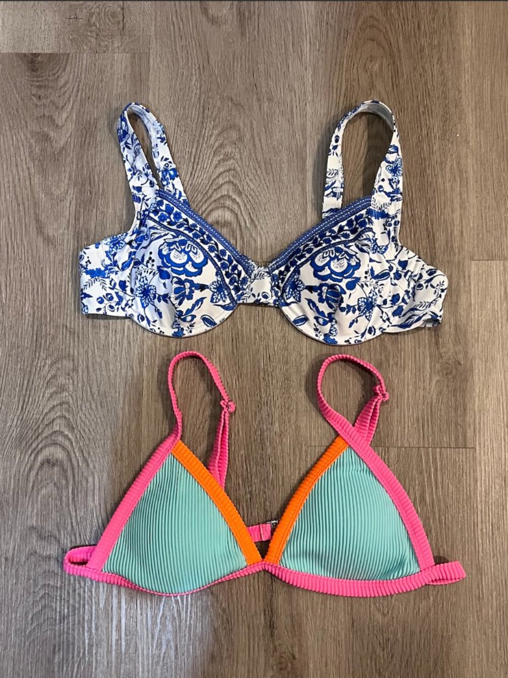 NEW Bikini Top Bundle Blue Floral & Neon Colorblock Swim Tops Size Extra Large